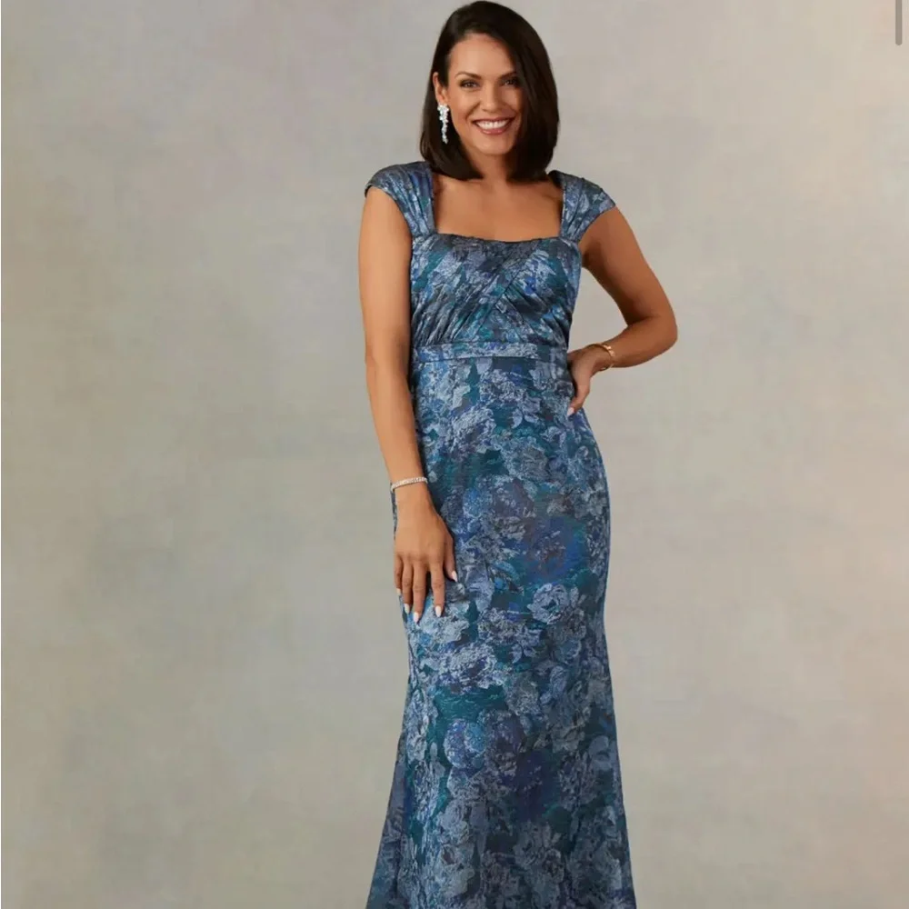 Azazie Navy Floral Maxi Dress - Picture 4 of 5